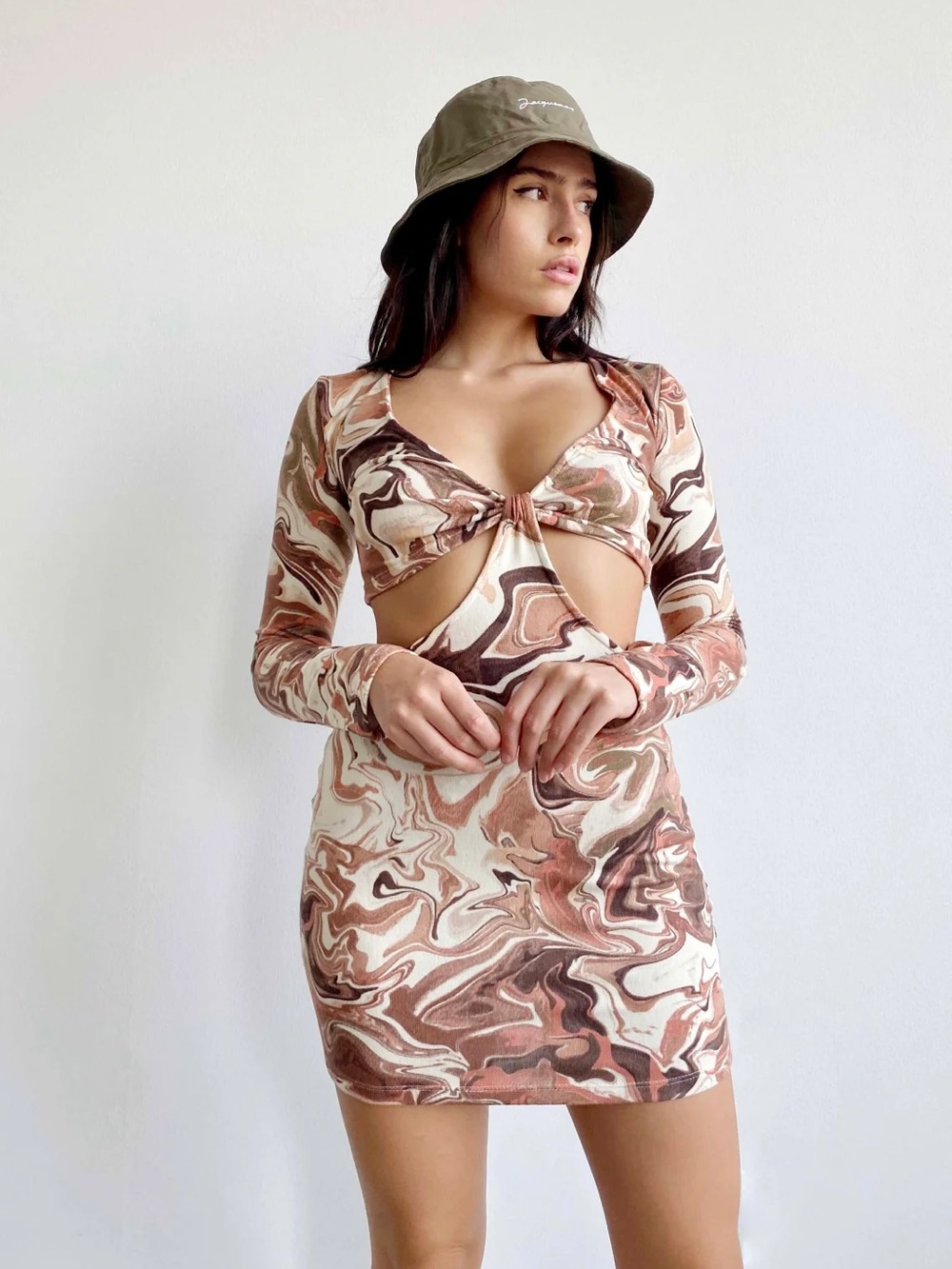 Isalis “Marabella” Watercolour, Long Sleeve, cutout mini dress